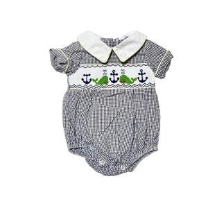 Shrimp & Grits Smocked Nautical Whale Bubble Romper Size 3m
